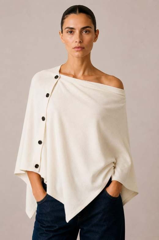 The Luzern Side-Button Poncho in Stone