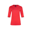 The Gee-Gee Stolen Softness crew neck elbow sleeve knit tee sweater top with clean silhouette, side slit, and shell-colored button detail
