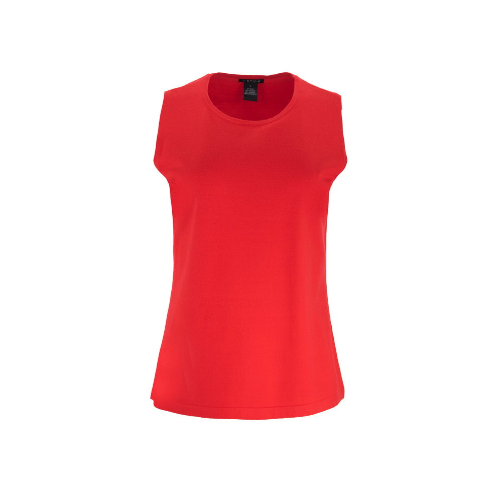 Streamlined sleeveless crew neck knit shell sweater top designed for easy layering and everyday wear