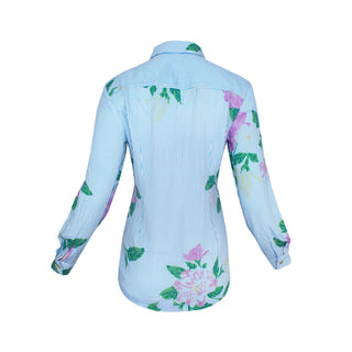 The Ashley Galatea print floral button-down blouse in cotton challis with long sleeves and a collared neckline