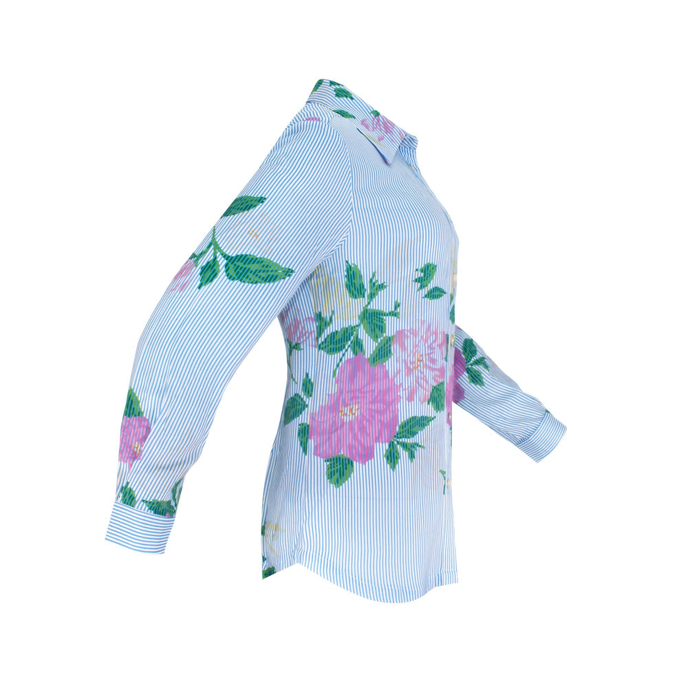 The Ashley Galatea print floral button-down blouse in cotton challis with long sleeves and a collared neckline