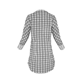 The Brittany striped stretch long sleeve collared pop-over dress with black Akoya buttons