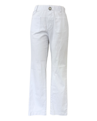 The Ardea stretch denim relaxed-fit full length jean pant with front zipper closure, belt loops, and pocket detailing