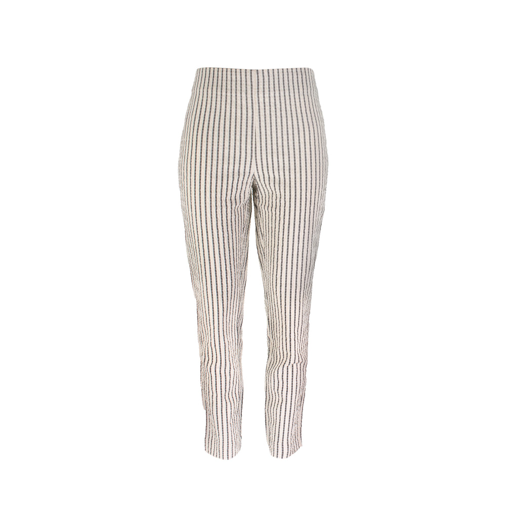 The Matera striped Calypso seersucker pull-on straight leg ankle pant with elastic waistband and lightweight textured finish