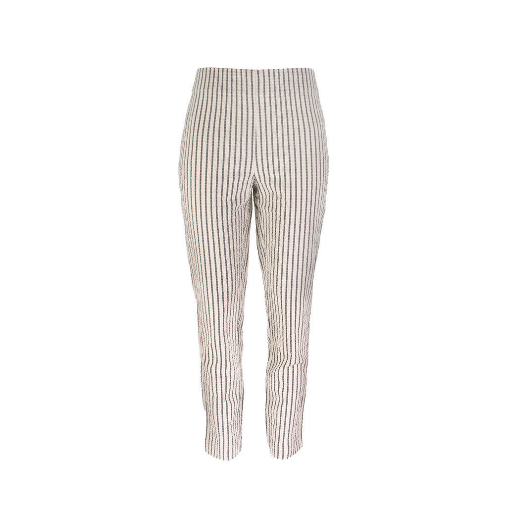 The Matera striped Calypso seersucker pull-on straight leg ankle pant with elastic waistband and lightweight textured finish