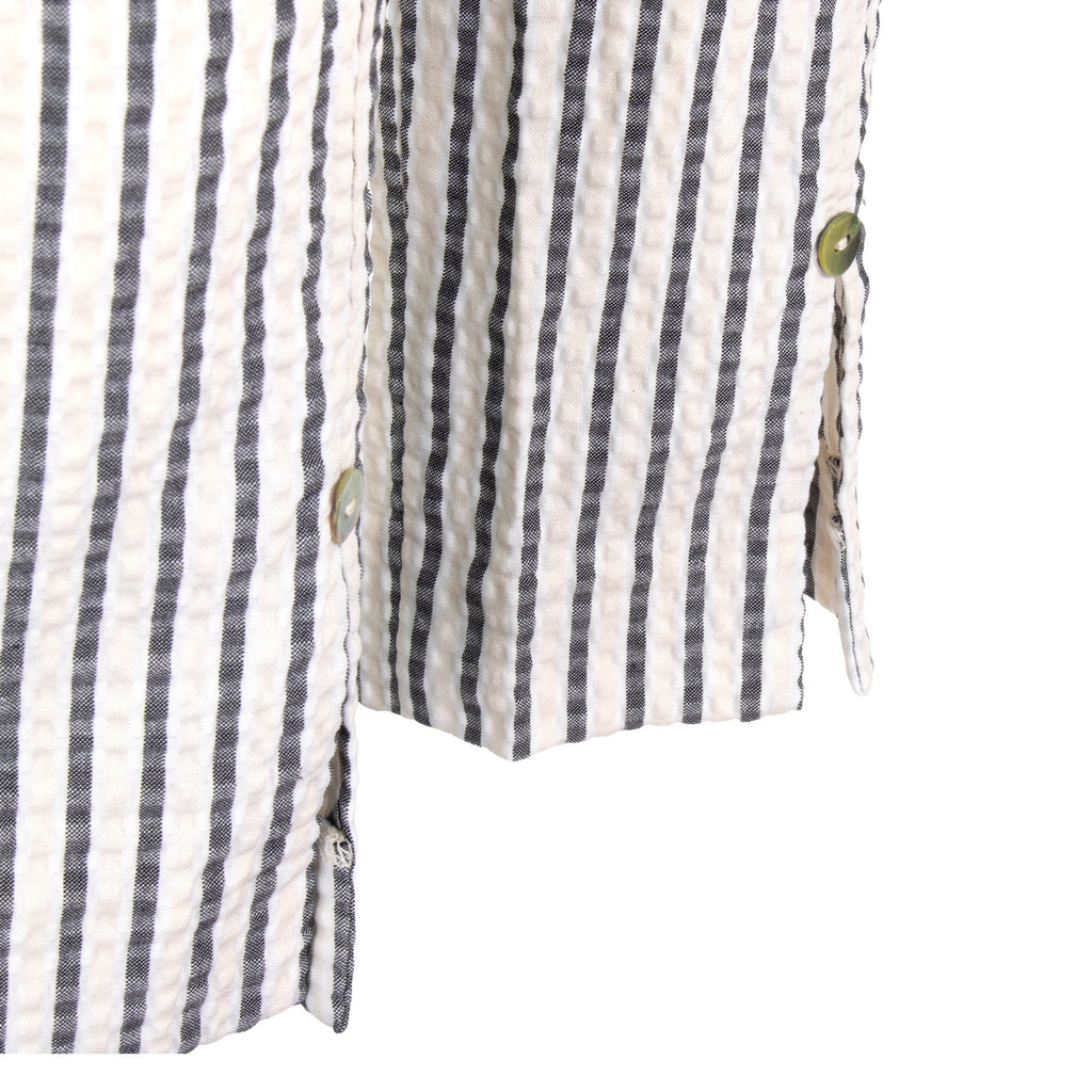 The Matera striped Calypso seersucker pull-on straight leg ankle pant with elastic waistband and lightweight textured finish