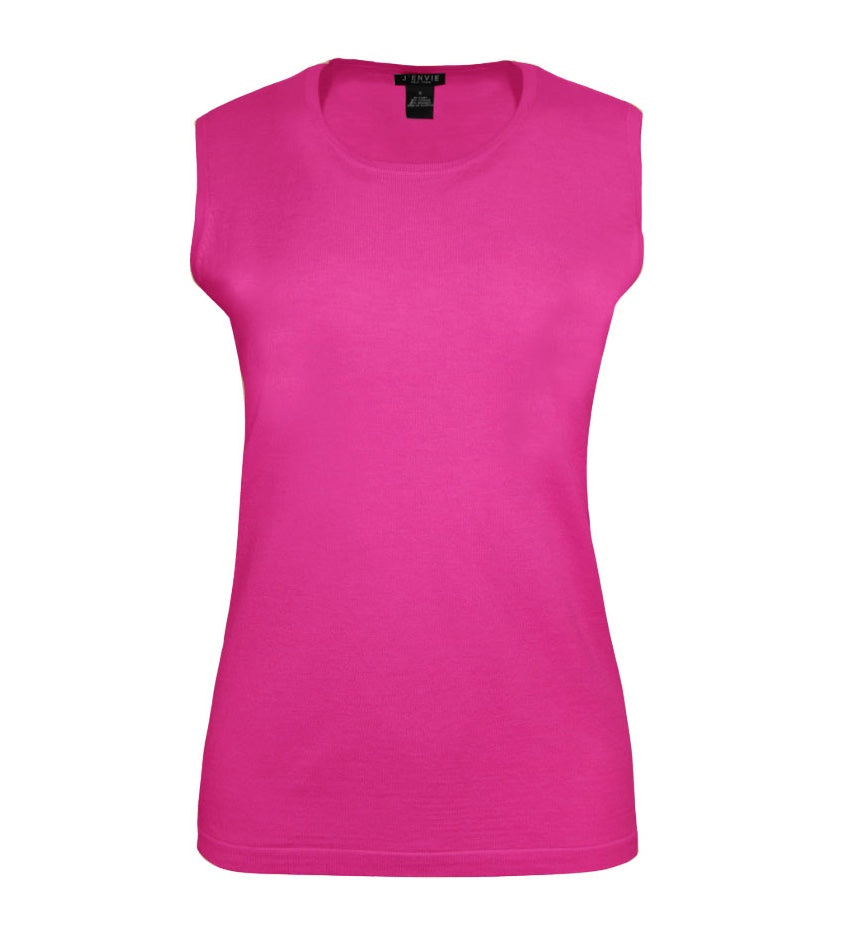 Streamlined sleeveless crew neck knit shell sweater top designed for easy layering and everyday wear