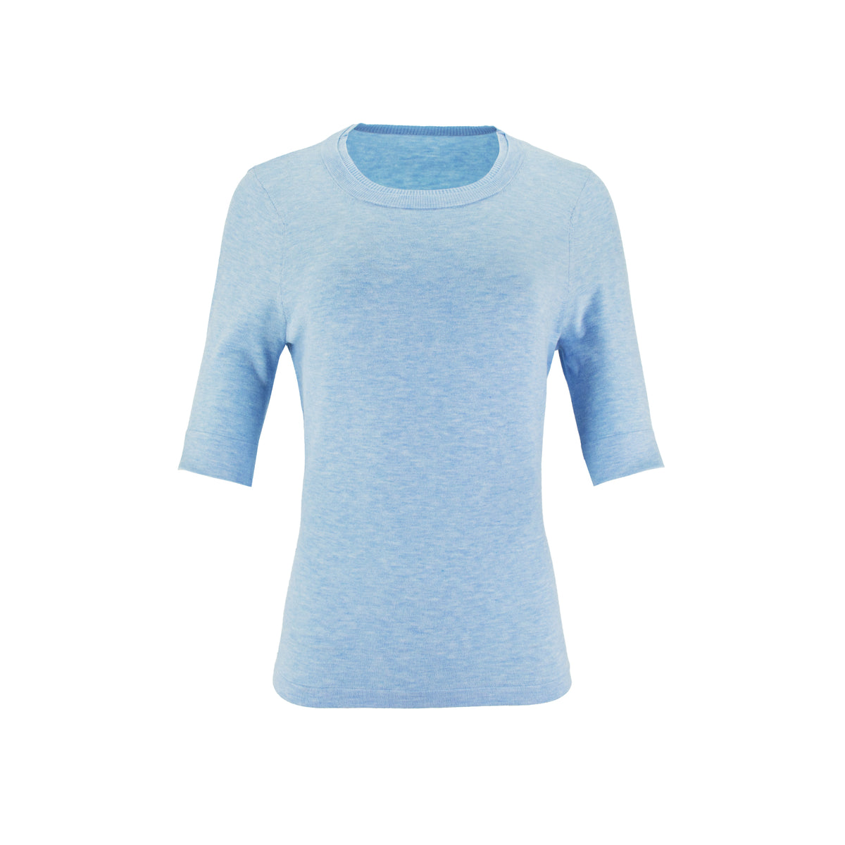 The Gee-Gee Stolen Softness crew neck elbow sleeve knit tee sweater top with clean silhouette, side slit, and shell-colored button detail