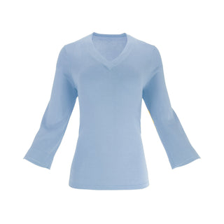 The Tide Airsilk cotton silk lightweight V-neck sweater top with relaxed fit, soft drape, and 3/4 sleeves designed for effortless layering