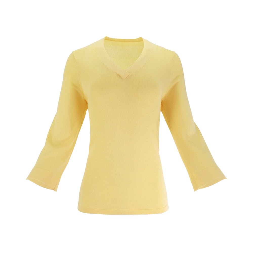 The Tide Airsilk cotton silk lightweight V-neck sweater top with relaxed fit, soft drape, and 3/4 sleeves designed for effortless layering