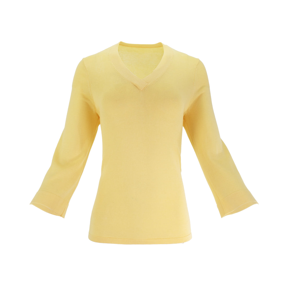 The Tide Airsilk cotton silk lightweight V-neck sweater top with relaxed fit, soft drape, and 3/4 sleeves designed for effortless layering