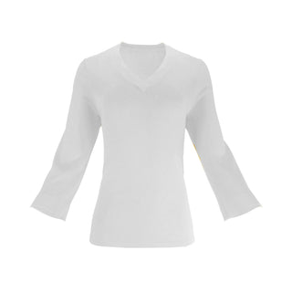 The Tide Airsilk cotton silk lightweight V-neck sweater top with relaxed fit, soft drape, and 3/4 sleeves designed for effortless layering