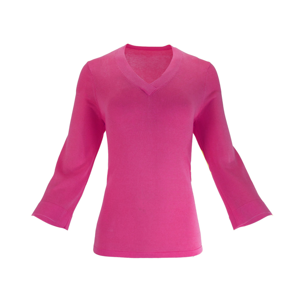 The Tide Airsilk cotton silk lightweight V-neck sweater top with relaxed fit, soft drape, and 3/4 sleeves designed for effortless layering