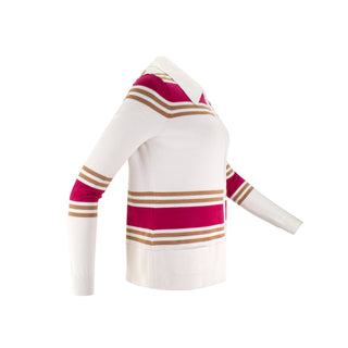 The Sirocco Stolen Softness striped zip-up cardigan jacket with collared neckline, fitted silhouette, and long sleeves