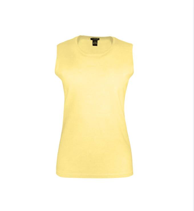 Streamlined sleeveless crew neck knit shell sweater top designed for easy layering and everyday wear