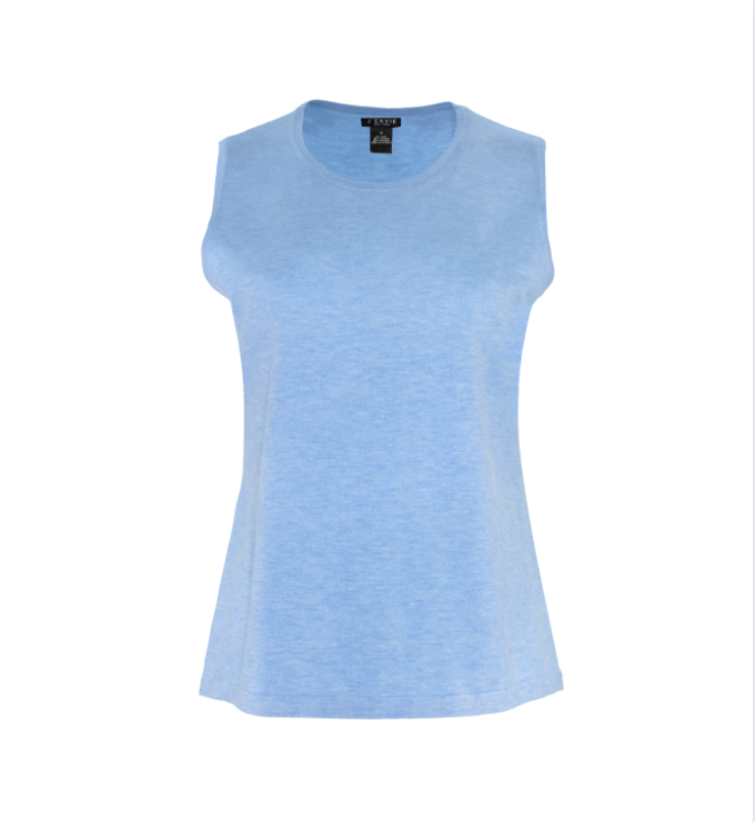 Streamlined sleeveless crew neck knit shell sweater top designed for easy layering and everyday wear