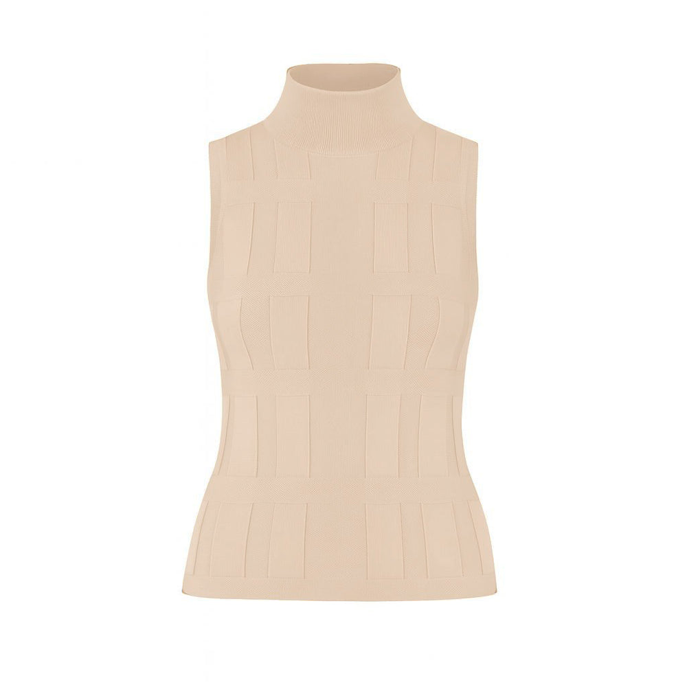 The Cove textured sleeveless mockneck knit shell sweater top with elongated square motif detailing