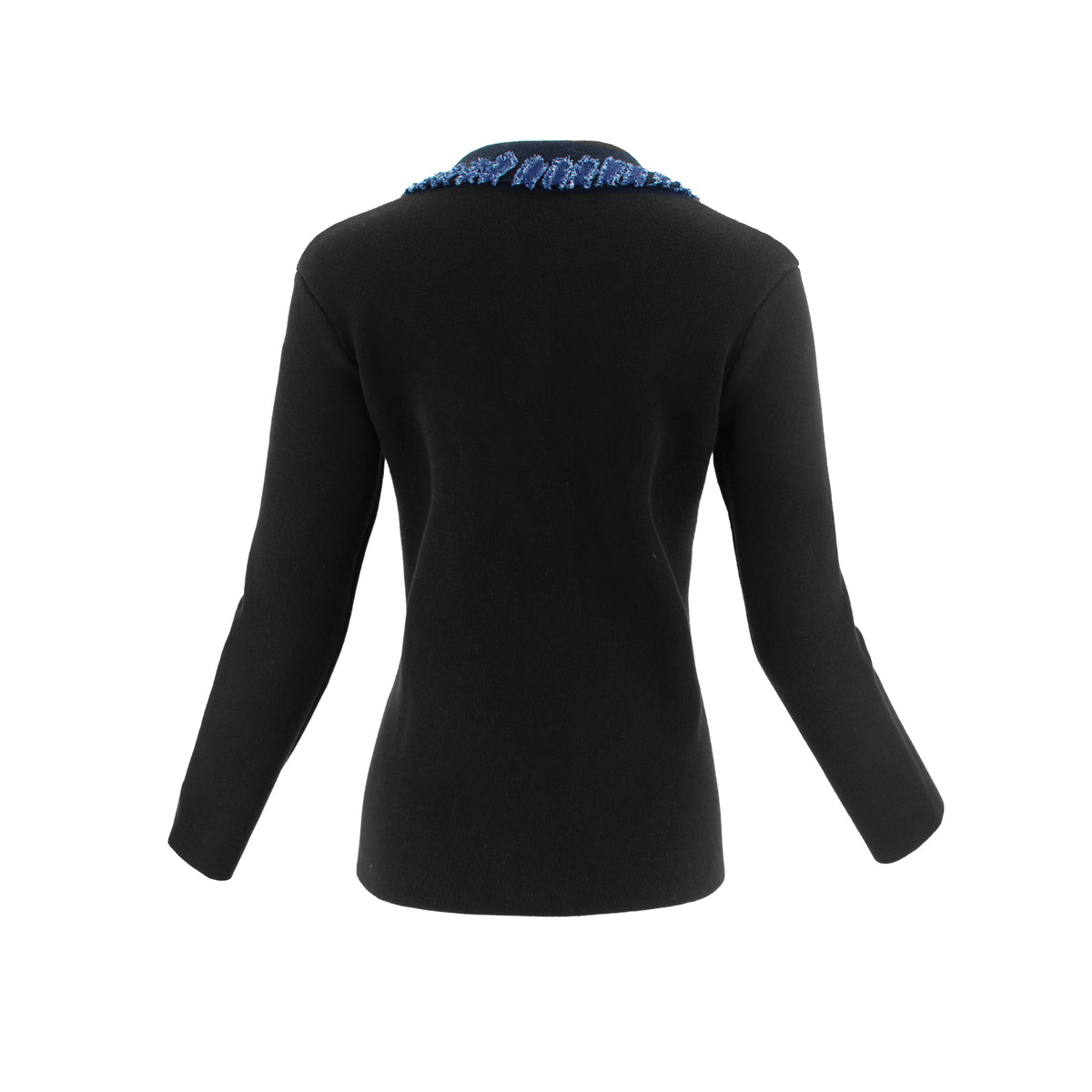 The Lorelei Stratus Cotton double-breasted tailored blazer jacket with long sleeves, structured front pockets, and frayed trim detail