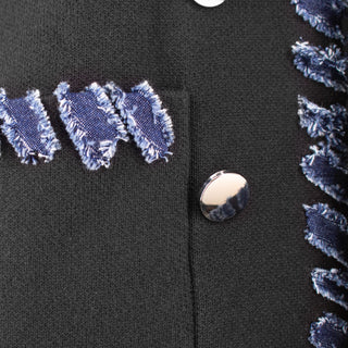 The Lorelei Stratus Cotton double-breasted tailored blazer jacket with long sleeves, structured front pockets, and frayed trim detail