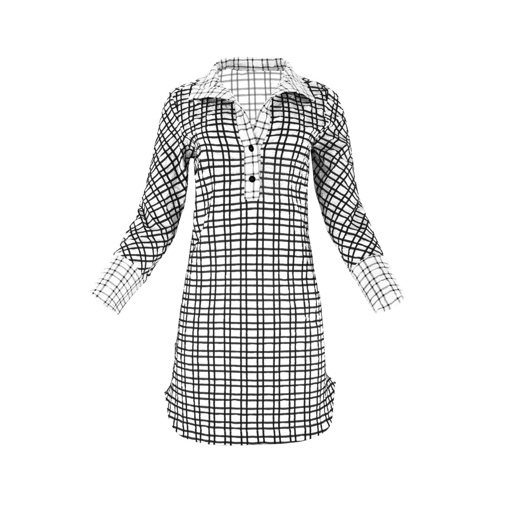 The Brittany striped stretch long sleeve collared pop-over dress with black Akoya buttons