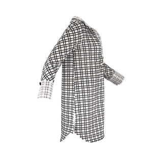 The Brittany striped stretch long sleeve collared pop-over dress with black Akoya buttons