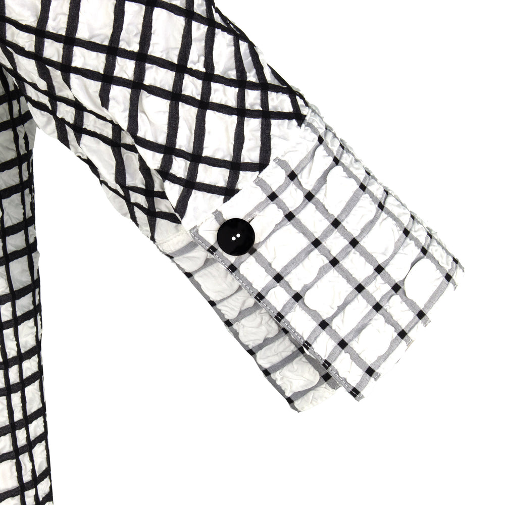 The Brittany striped stretch long sleeve collared pop-over dress with black Akoya buttons