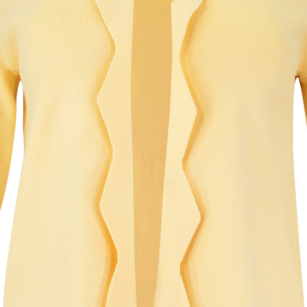 The Thalassa Stolen Softness bolero cardigan jacket with 3/4 sleeves, scalloped edge trim along center front and cuffs, fluid draped silhouette, and softly sculpted knit shape