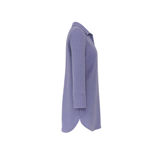 The Gabby Odyssey Check stretch pop-over tunic blouse with textured bubble fabric, collared neckline, long sleeves, front placket, and black Akoya cuff buttons