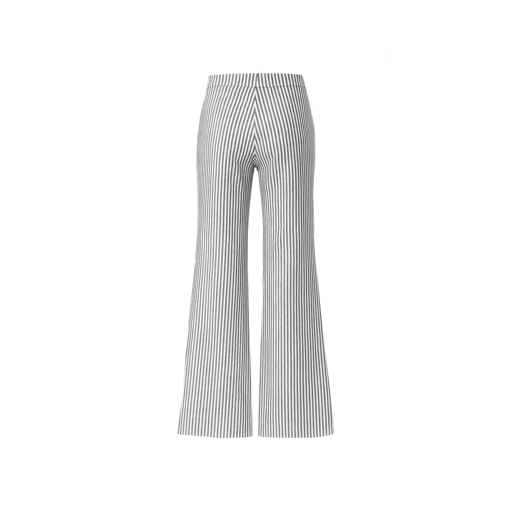 The Como high-rise wide-leg full length Italian seersucker striped stretch pant with curved front pockets and silver button detail