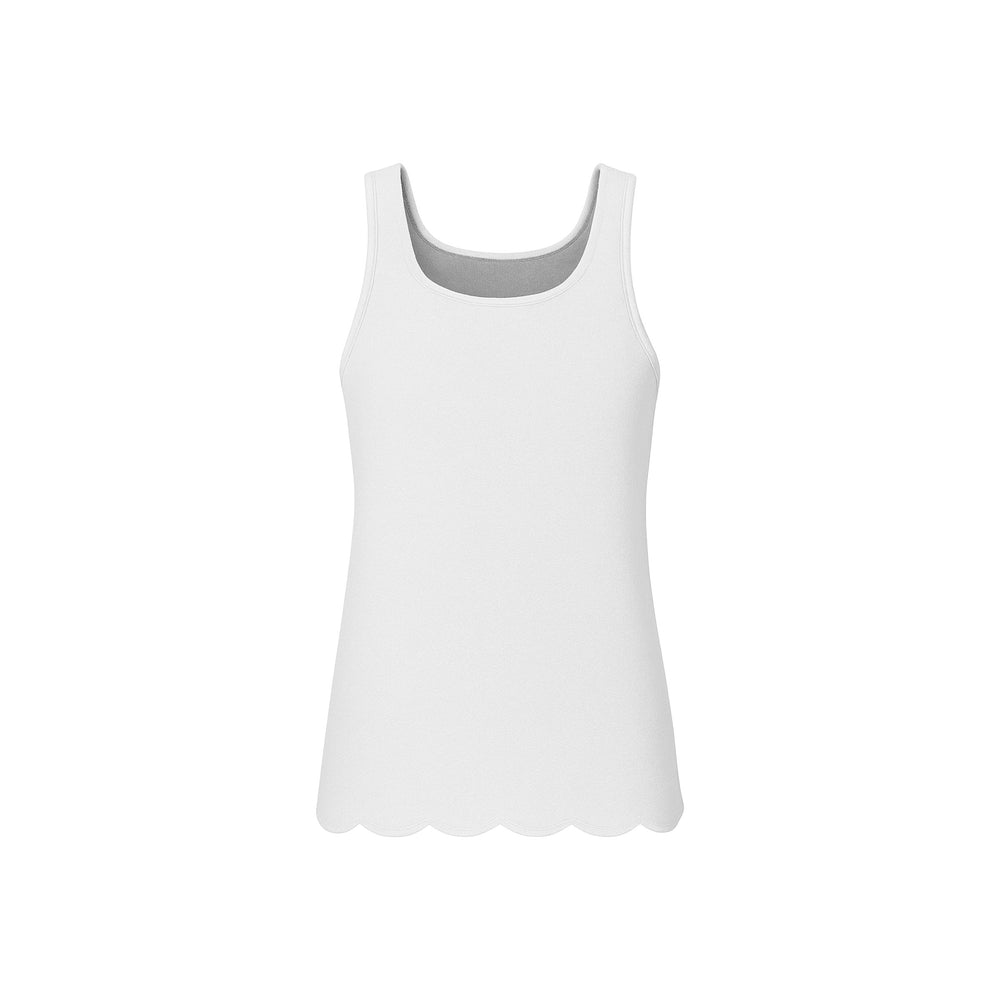 The Nomia Stolen Softness sleeveless knit shell tank with scoop neckline, thick straps, and scalloped hem detail