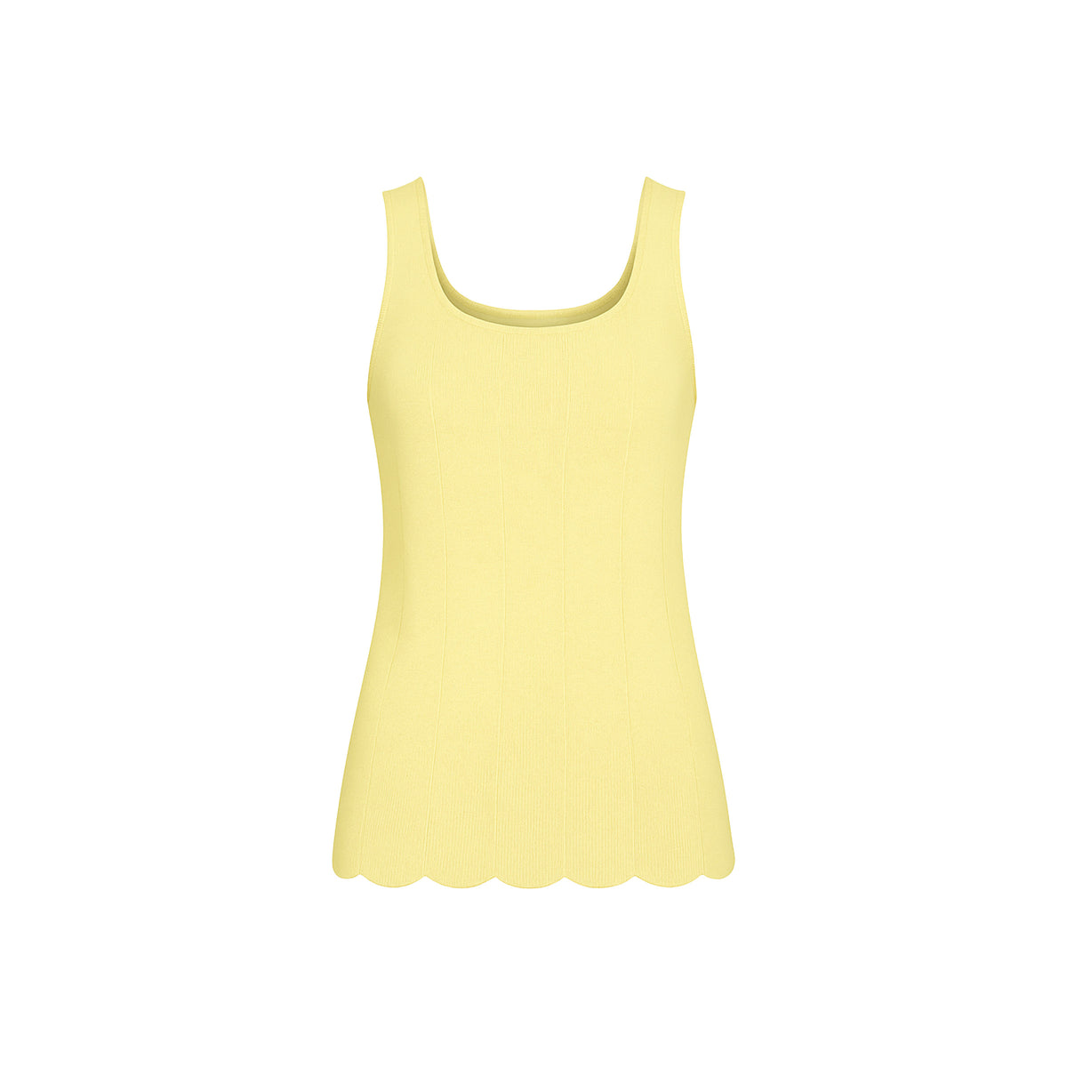 The Nomia Stolen Softness sleeveless knit shell tank with scoop neckline, thick straps, and scalloped hem detail