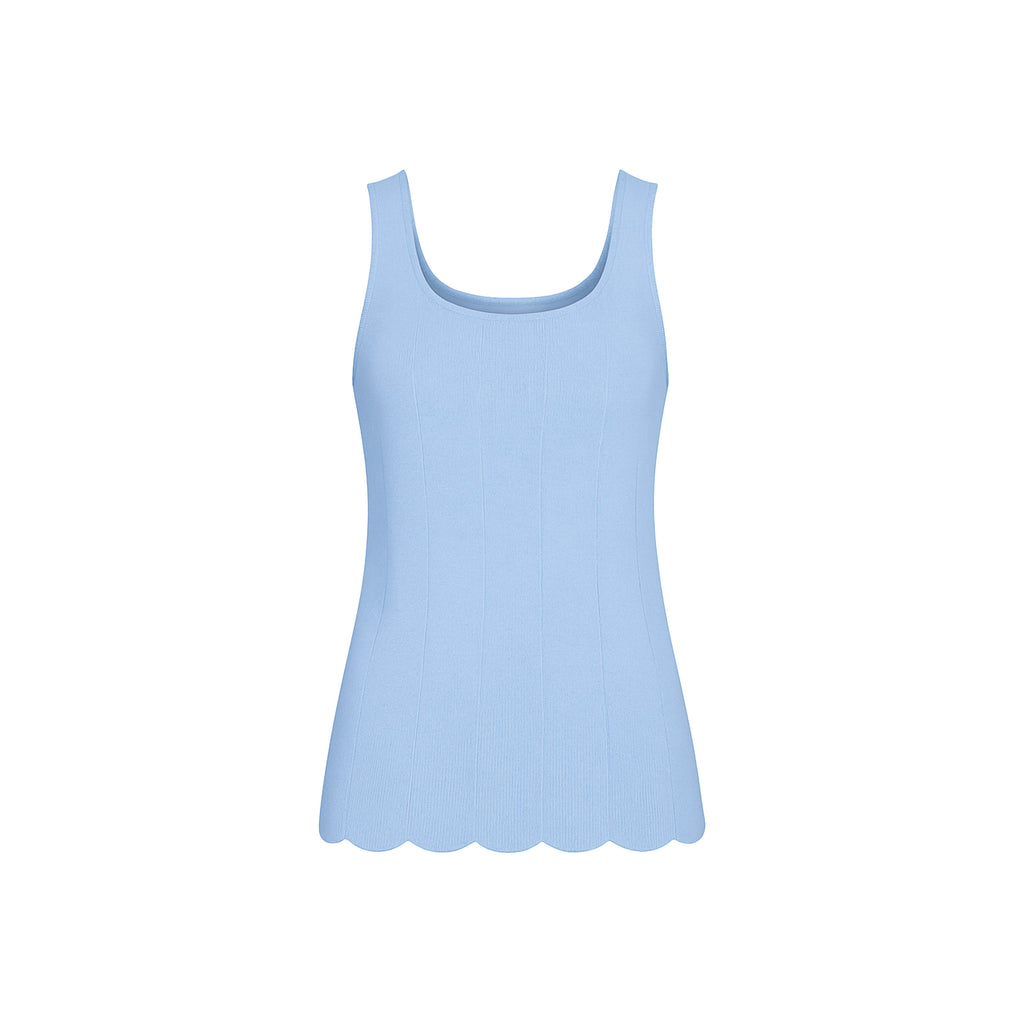 The Nomia Stolen Softness sleeveless knit shell tank with scoop neckline, thick straps, and scalloped hem detail