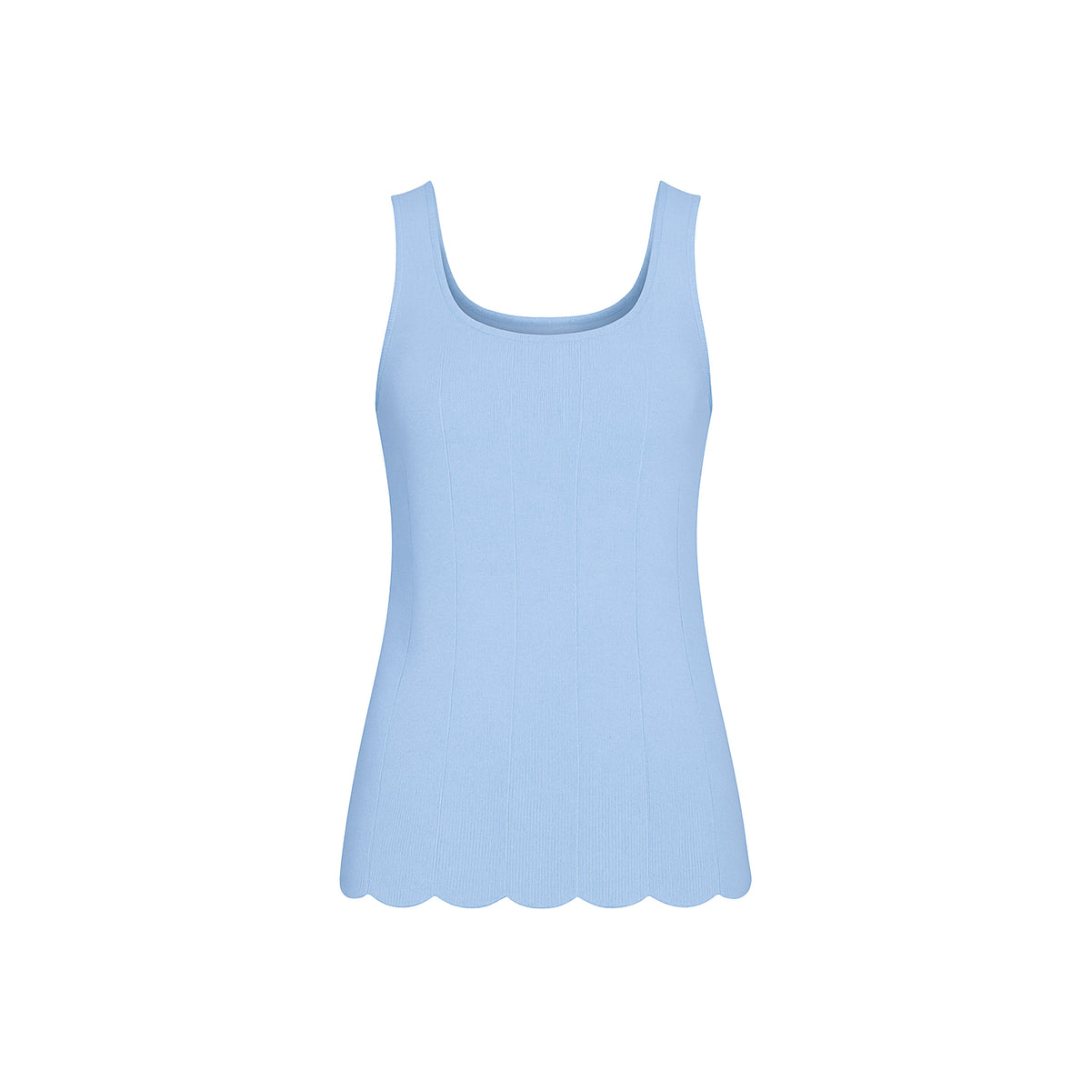 The Nomia Stolen Softness sleeveless knit shell tank with scoop neckline, thick straps, and scalloped hem detail
