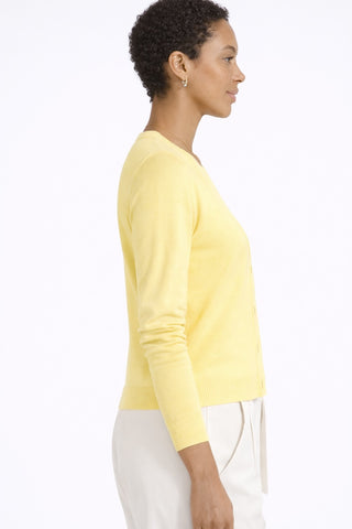 The Bayshore Airsilk cotton silk long sleeve button-front cardigan sweater with relaxed fit and hip length
