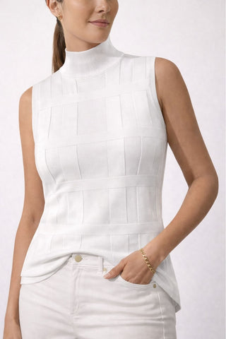 The Cove textured sleeveless mockneck knit shell sweater top with elongated square motif detailing