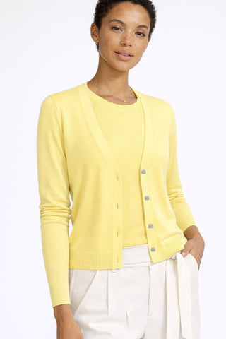 The Bayshore Airsilk cotton silk long sleeve button-front cardigan sweater with relaxed fit and hip length