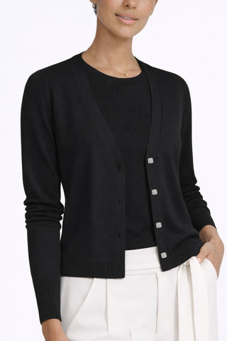 The Bayshore Airsilk cotton silk long sleeve button-front cardigan sweater with relaxed fit and hip length