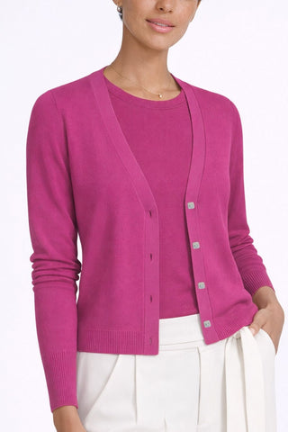 The Bayshore Airsilk cotton silk long sleeve button-front cardigan sweater with relaxed fit and hip length