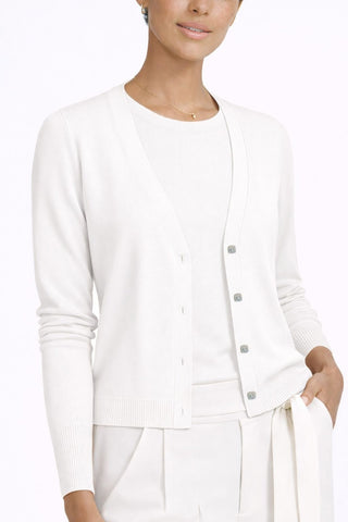 The Bayshore Airsilk cotton silk long sleeve button-front cardigan sweater with relaxed fit and hip length