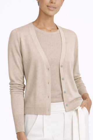 The Bayshore Airsilk cotton silk long sleeve button-front cardigan sweater with relaxed fit and hip length