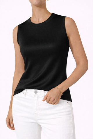 The Elevated Airsilk cotton silk sleeveless crew neck shell sweater with streamlined fit and clean armhole finish