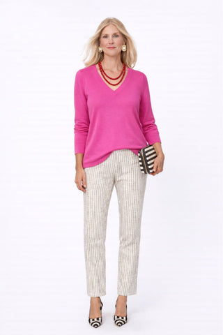 The Tide Airsilk cotton silk lightweight V-neck sweater top with relaxed fit, soft drape, and 3/4 sleeves designed for effortless layering