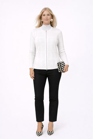 The Cove zip-up textured knit long sleeve cardigan jacket with rectangular motif detailing and streamlined silhouette