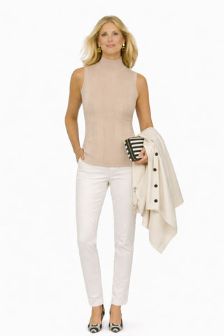 The Cove textured sleeveless mockneck knit shell sweater top with elongated square motif detailing
