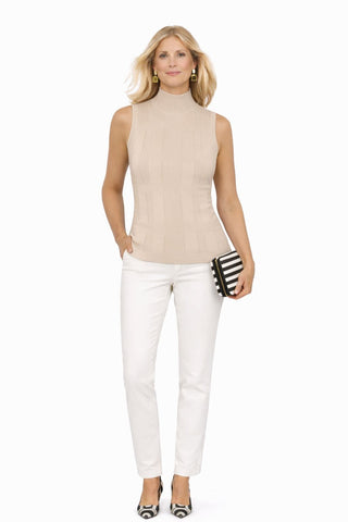 The Cove textured sleeveless mockneck knit shell sweater top with elongated square motif detailing