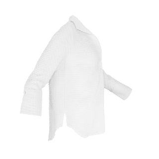 The Gabby Odyssey Check stretch pop-over tunic blouse with textured bubble fabric, collared neckline, long sleeves, front placket, and black Akoya cuff buttons