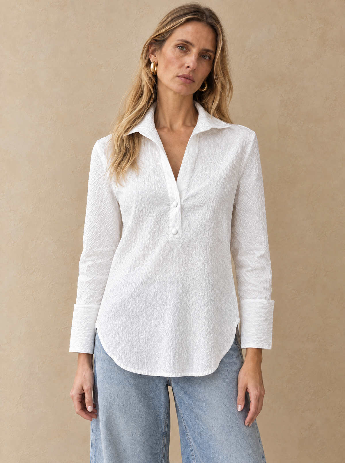 The Delphine Blouse in White, front