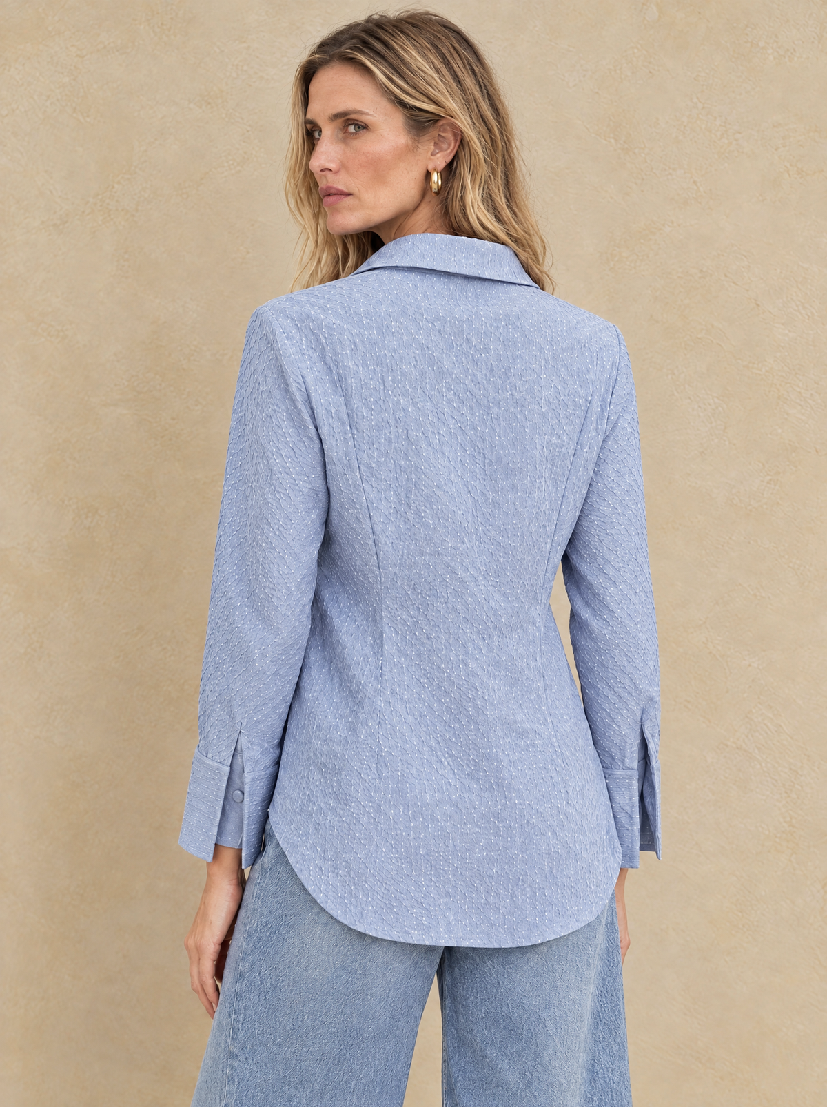 The Delphine Blouse in Chambray, back