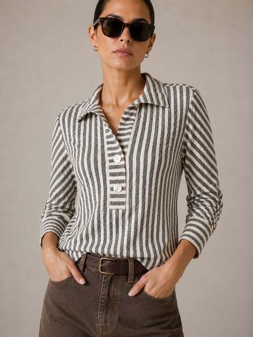 The First Class Tunic in Black and Sand stripe