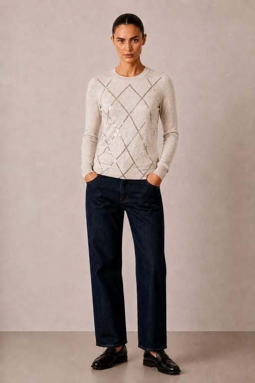 The Mayfair Argyle Sweater in Stone